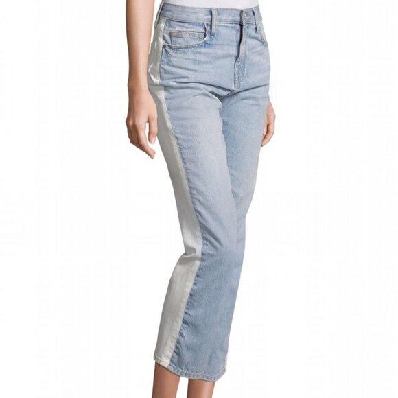 Joie *Ace Vice Versa Contrast 2 Tone Blue/White Midrise Straight Leg Jeans - Picture 1 of 14